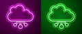 Glowing neon line Cryptocurrency cloud mining icon isolated on purple and green background. Blockchain technology Royalty Free Stock Photo