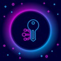 Glowing neon line Cryptocurrency key icon isolated on black background. Concept of cyber security or private key Royalty Free Stock Photo