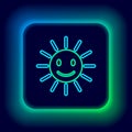 Glowing neon line Cute sun with smile icon isolated on black background. Funny smiling sun. Happy sunny smile. Colorful