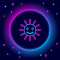 Glowing neon line Cute sun with smile icon isolated on black background. Funny smiling sun. Happy sunny smile. Colorful