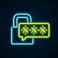 Glowing neon line Cyber security icon isolated on black background. Closed padlock on digital circuit board. Safety Royalty Free Stock Photo