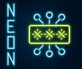 Glowing neon line Cyber security icon isolated on black background. Closed padlock on digital circuit board. Safety Royalty Free Stock Photo