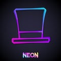 Glowing neon line Cylinder hat icon isolated on black background. Vector