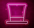 Glowing neon line Cylinder hat icon isolated on red background. Vector