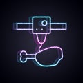 Glowing neon line 3D printer chicken leg icon isolated on black background. 3d printing. Vector Royalty Free Stock Photo