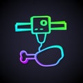 Glowing neon line 3D printer chicken leg icon isolated on black background. 3d printing. Vector Royalty Free Stock Photo