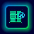 Glowing neon line Database server with screwdriver and wrench icon isolated on black background. Adjusting, service Royalty Free Stock Photo