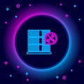 Glowing neon line Database server with screwdriver and wrench icon isolated on black background. Adjusting, service Royalty Free Stock Photo