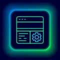 Glowing neon line Debugging icon isolated on black background. Debugging tool. Magnifying glass on bug programming Royalty Free Stock Photo