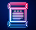 Glowing neon line Declaration of independence icon isolated on blue background. Vector