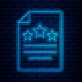 Glowing neon line Declaration of independence icon isolated on brick wall background. Vector