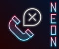 Glowing neon line Declined or missed phone call icon isolated on black background. Telephone handset. Phone sign Royalty Free Stock Photo