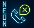Glowing neon line Declined or missed phone call icon isolated on black background. Telephone handset. Phone sign Royalty Free Stock Photo