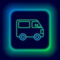 Glowing neon line Delivery cargo truck vehicle icon isolated on black background. Colorful outline concept. Vector