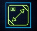 Glowing neon line Diagonal measuring icon isolated on brick wall background. Vector Royalty Free Stock Photo