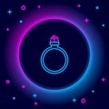 Glowing neon line Diamond engagement ring icon isolated on black background. Colorful outline concept. Vector Royalty Free Stock Photo