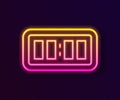 Glowing neon line Digital alarm clock icon isolated on black background. Electronic watch alarm clock. Time icon. Vector Royalty Free Stock Photo