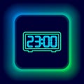 Glowing neon line Digital alarm clock icon isolated on black background. Electronic watch alarm clock. Time icon Royalty Free Stock Photo