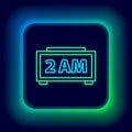 Glowing neon line Digital alarm clock icon isolated on black background. Electronic watch alarm clock. Time icon Royalty Free Stock Photo