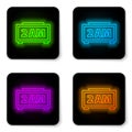 Glowing neon line Digital alarm clock icon isolated on white background. Electronic watch alarm clock. Time icon. Black Royalty Free Stock Photo