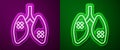 Glowing neon line Disease lungs icon isolated on purple and green background. Vector
