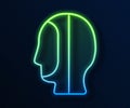 Glowing neon line Diving hood icon isolated on blue background. Spearfishing hat winter swim hood. Diving underwater