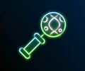 Glowing neon line DNA research, search icon isolated on black background. Magnifying glass and dna chain. Genetic Royalty Free Stock Photo