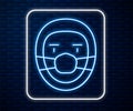Glowing neon line Doctor pathologist icon on brick wall background. Vector