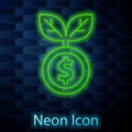 Glowing neon line Dollar plant icon isolated on brick wall background. Business investment growth concept. Money savings Royalty Free Stock Photo
