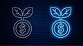 Glowing neon line Dollar plant icon isolated on brick wall background. Business investment growth concept. Money savings Royalty Free Stock Photo