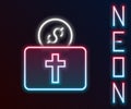 Glowing neon line Donation for church icon isolated on black background. Colorful outline concept. Vector Royalty Free Stock Photo