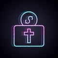 Glowing neon line Donation for church icon isolated on black background. Vector