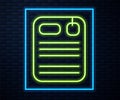 Glowing neon line Dossier folder icon isolated on brick wall background. Vector