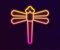 Glowing neon line Dragonfly icon isolated on black background. Vector