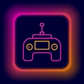 Glowing neon line Drone radio remote control transmitter icon isolated on black background. Colorful outline concept