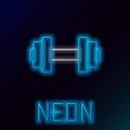 Glowing neon line Dumbbell icon isolated on black background. Muscle lifting icon, fitness barbell, gym, sports