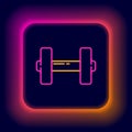 Glowing neon line Dumbbell icon isolated on black background. Muscle lifting icon, fitness barbell, gym, sports