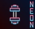 Glowing neon line Dumbbell icon isolated on black background. Muscle lifting icon, fitness barbell, gym, sports