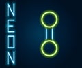 Glowing neon line Dumbbell icon isolated on black background. Muscle lifting, fitness barbell, sports equipment