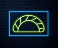 Glowing neon line Dumpling icon isolated on brick wall background. Traditional chinese dish. Vector