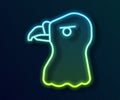 Glowing neon line Eagle head icon isolated on black background. Vector