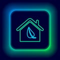 Glowing neon line Eco friendly house icon isolated on black background. Eco house with leaf. Colorful outline concept Royalty Free Stock Photo