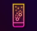 Glowing neon line Effervescent aspirin tablets dissolve in a glass of water icon isolated on black background. Vector Royalty Free Stock Photo