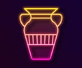 Glowing neon line Egyptian vase icon isolated on black background. Symbol of ancient Egypt. Vector