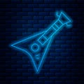 Glowing neon line Electric bass guitar icon isolated on brick wall background. Vector Royalty Free Stock Photo
