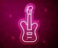 Glowing neon line Electric bass guitar icon isolated on red background. Vector Royalty Free Stock Photo