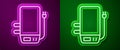 Glowing neon line Electric boiler for heating water icon isolated on purple and green background. Vector Royalty Free Stock Photo
