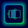 Glowing neon line Electric engine icon isolated on black background. Car alternator. Colorful outline concept. Vector