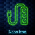 Glowing neon line Electric extension cord icon isolated on brick wall background. Power plug socket. Vector Royalty Free Stock Photo