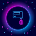 Glowing neon line Electric mixer icon isolated on black background. Kitchen blender. Colorful outline concept. Vector